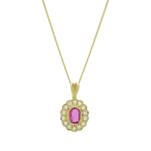 18ct Yellow Gold 0.20ct Diamond And Ruby Necklace 18&#8243;
