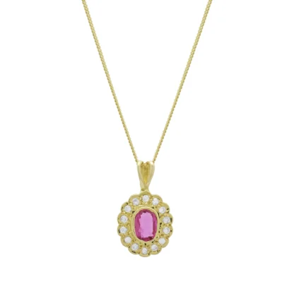 18ct Yellow Gold 0.20ct Diamond And Ruby Necklace 18"
