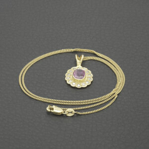 18ct Yellow Gold 0.20ct Diamond And Ruby Necklace 18&#8243;