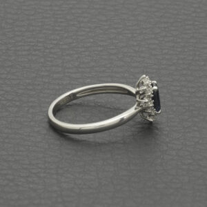 9ct White Gold 0.10ct Diamond &#038; Sapphire Cluster Ring