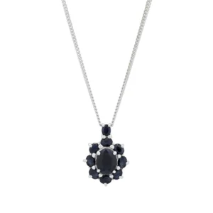 9ct White Gold 2.85ct Sapphire Cluster Necklace 20&#8243;
