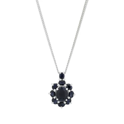 9ct White Gold 2.85ct Sapphire Cluster Necklace 20"