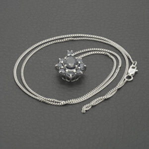 9ct White Gold 2.85ct Sapphire Cluster Necklace 20&#8243;