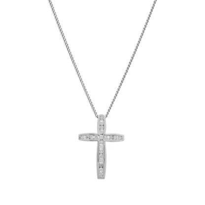 9ct White Gold 0.21ct Diamond Cross Necklace