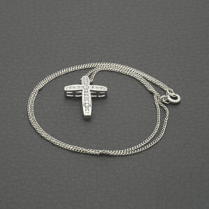 9ct White Gold 0.21ct Diamond Cross Necklace