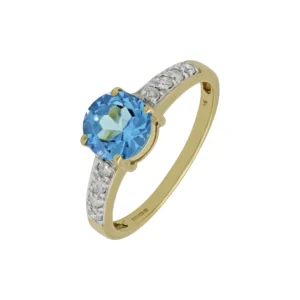 9ct Yellow Gold Blue Topaz And Diamond Ring