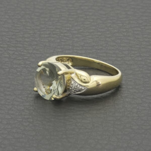 9ct Yellow Gold Diamond &#038; Green Amethyst Ring