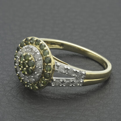9ct Yellow Gold 0.75ct Green & White Diamond Cluster ring - Image 2