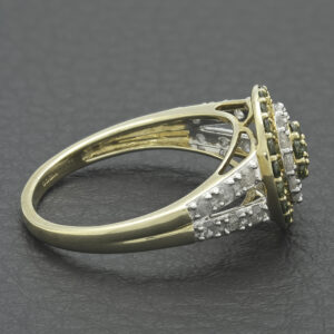 9ct Yellow Gold 0.75ct Green &#038; White Diamond Cluster ring