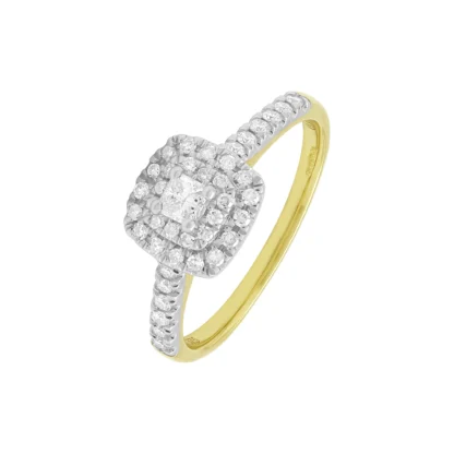 9ct Yellow Gold 0.35ct Princess Cut Diamond Halo Ring