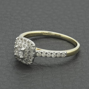 9ct Yellow Gold 0.35ct Princess Cut Diamond Halo Ring