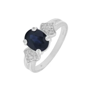 9ct White Gold 0.10ct Diamond And Sapphire Ring