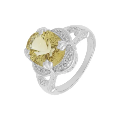 9ct White Gold 0.12ct Diamond & Citrine Ring