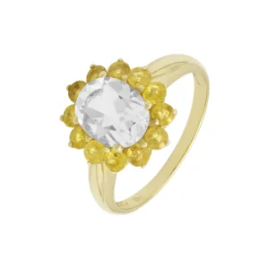 9ct Yellow Gold White Topaz &#038; Yellow Sapphire Cluster Ring