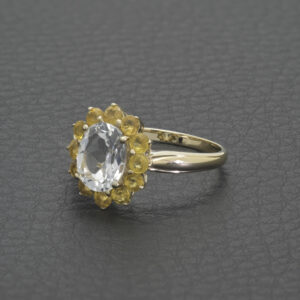 9ct Yellow Gold White Topaz &#038; Yellow Sapphire Cluster Ring