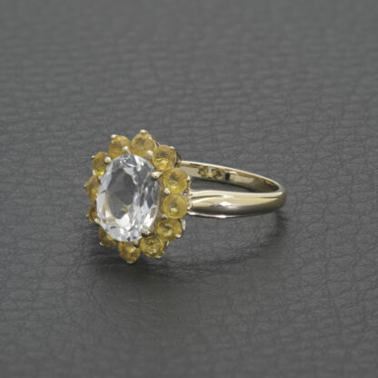 9ct Yellow Gold White Topaz & Yellow Sapphire Cluster Ring - Image 2