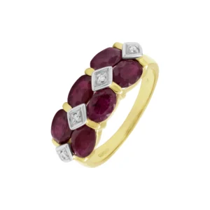 9ct Yellow Gold 0.02ct Diamond & Ruby Ring