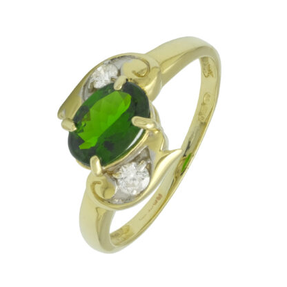 9ct Yellow Gold 0.12ct Diamond & Tsavorite Ring