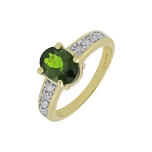 9ct Yellow Gold 0.21ct Diamond &#038; 1.47ct Chrome Diopside Dress Ring