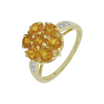 9ct Yellow Gold 0.05ct Diamond & 2.09ct Golden Sapphire Cluster Ring