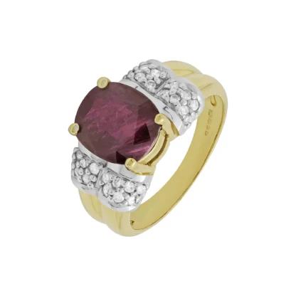 9ct Yellow Gold 0.21ct Diamond & 2.94ct Ruby Dress Ring