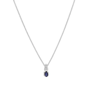 9ct White Gold 0.20ct Sapphire And 0.01ct Diamond Necklace 18&#8221;