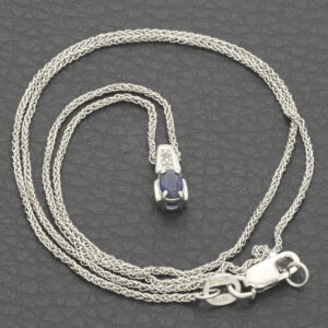 9ct White Gold 0.20ct Sapphire And 0.01ct Diamond Necklace 18&#8221;