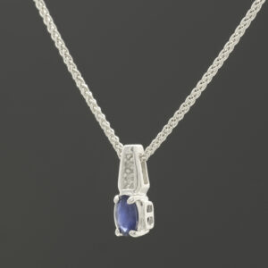 9ct White Gold 0.20ct Sapphire And 0.01ct Diamond Necklace 18&#8221;