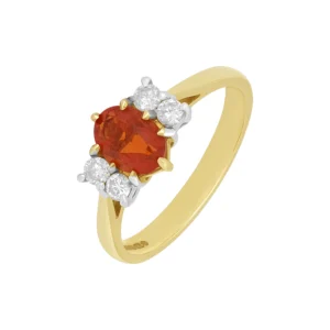 9ct Yellow Gold 0.65ct Fire Opal & 0.16ct Diamond Ring