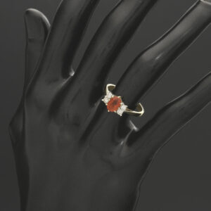 9ct Yellow Gold 0.65ct Fire Opal &#038; 0.16ct Diamond Ring