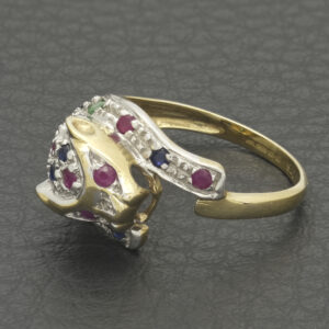 9ct Yellow Gold Sapphire, Emerald &#038; Ruby Panther Ring