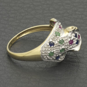 9ct Yellow Gold Sapphire, Emerald &#038; Ruby Panther Ring