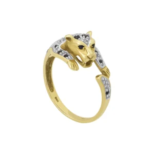 9ct Yellow Gold 0.03ct Diamond & 0.14ct Sapphire Panther Ring