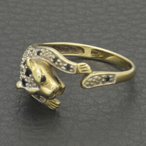9ct Yellow Gold 0.03ct Diamond &#038; 0.14ct Sapphire Panther Ring