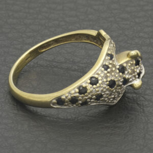 9ct Yellow Gold 0.03ct Diamond &#038; 0.14ct Sapphire Panther Ring