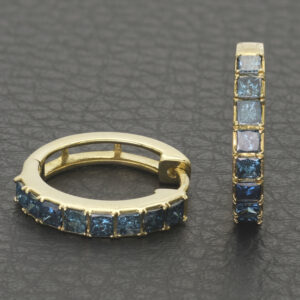 9ct Yellow Gold 0.64ct Blue Diamond Hoop Earrings