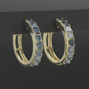 9ct Yellow Gold 0.64ct Blue Diamond Hoop Earrings