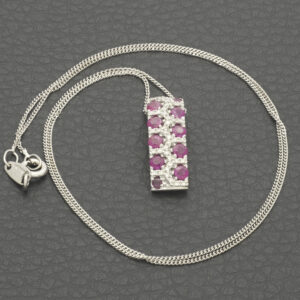 18ct White Gold 0.20ct Diamond And 0.60ct Ruby Necklace 16&#8221;