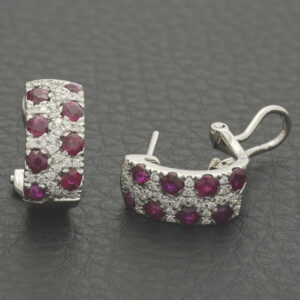 18ct White Gold 0.70ct Ruby &#038; 0.30ct Diamond Clip Earrings