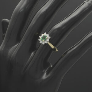 18ct Yellow Gold 0.25ct Diamond &#038; 0.35ct Emerald Cluster Ring