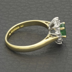 18ct Yellow Gold 0.25ct Diamond &#038; 0.35ct Emerald Cluster Ring