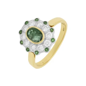 18ct Yellow Gold 0.75ct Emerald &#038; 0.50ct Diamond Cluster Ring
