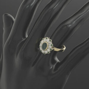 18ct Yellow Gold 0.75ct Emerald &#038; 0.50ct Diamond Cluster Ring