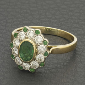 18ct Yellow Gold 0.75ct Emerald &#038; 0.50ct Diamond Cluster Ring