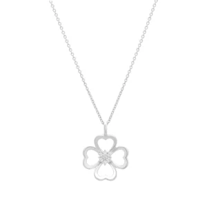 18ct White Gold 0.10ct Diamond Flower Necklace 18″