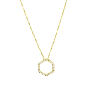 18ct Yellow Gold 0.30ct Diamond Hexagon Necklace 18″