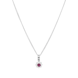 18ct White Gold 0.22ct Diamond And 0.10ct Ruby Necklace 16&#8243;