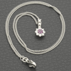 18ct White Gold 0.22ct Diamond And 0.10ct Ruby Necklace 16&#8243;