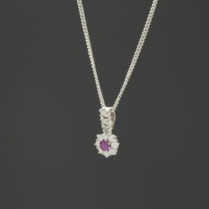 18ct White Gold 0.22ct Diamond And 0.10ct Ruby Necklace 16&#8243;