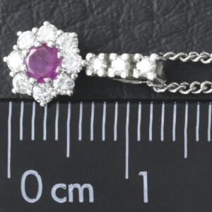 18ct White Gold 0.22ct Diamond And 0.10ct Ruby Necklace 16&#8243;